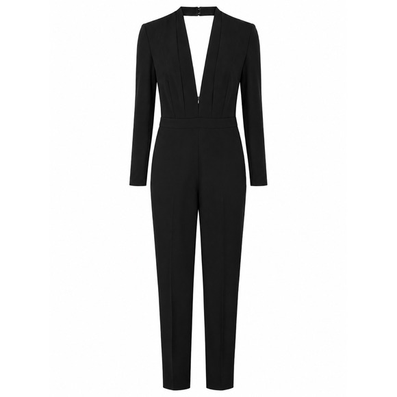 Michelle Mason Pants - Michelle Mason Black Plunge Open Back Draped Jumpsuit Sz 4 Luxury Designer Rare